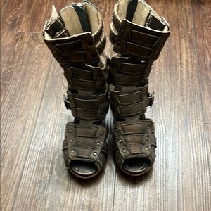 Brown Strappy Open-Toe Boots